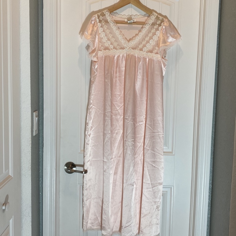 Dior Pink Satin Lace-Trim Nightgown